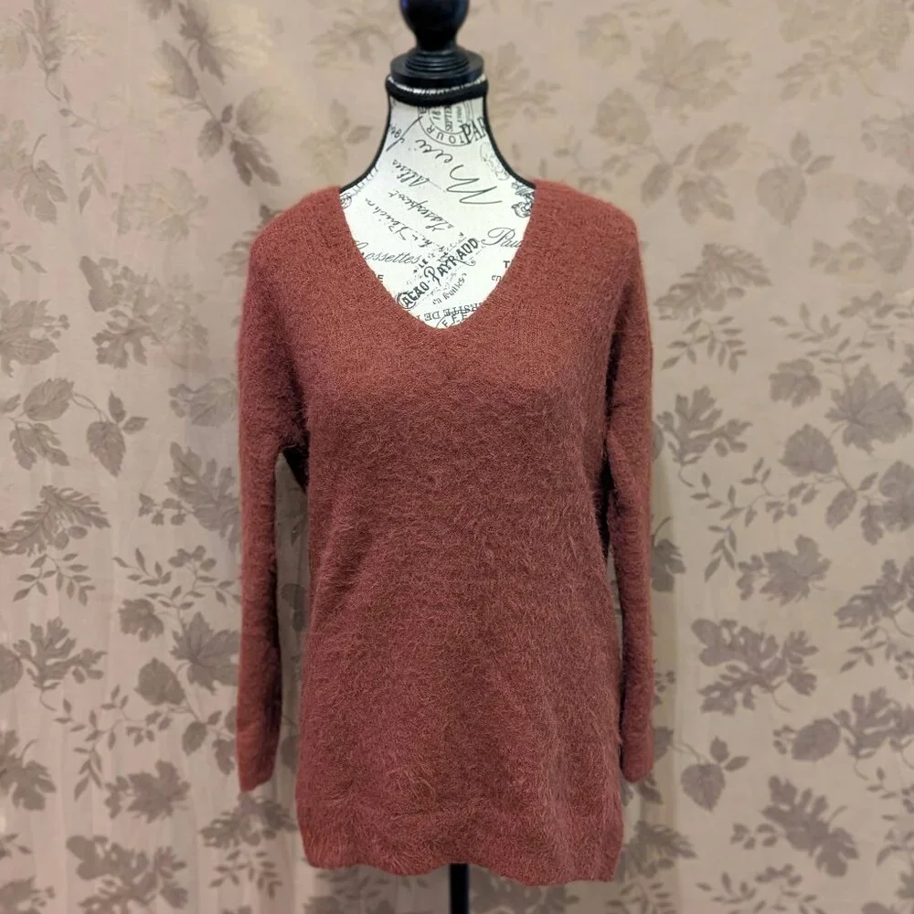 Ruby Moon Wine Red Cut Out Fuzzy Sweater Tunic, Size XS, Gently Used! EUC